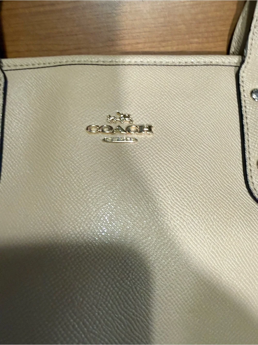 Coach Cream Leather Tote with Gold Logo